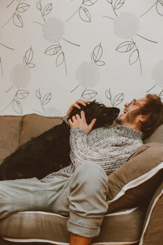 manhadedomingo cara com cachorro no sofá