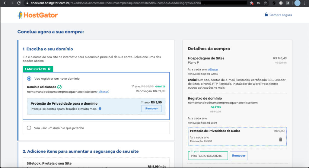 manhadedomingo pagando domínio na hostgator