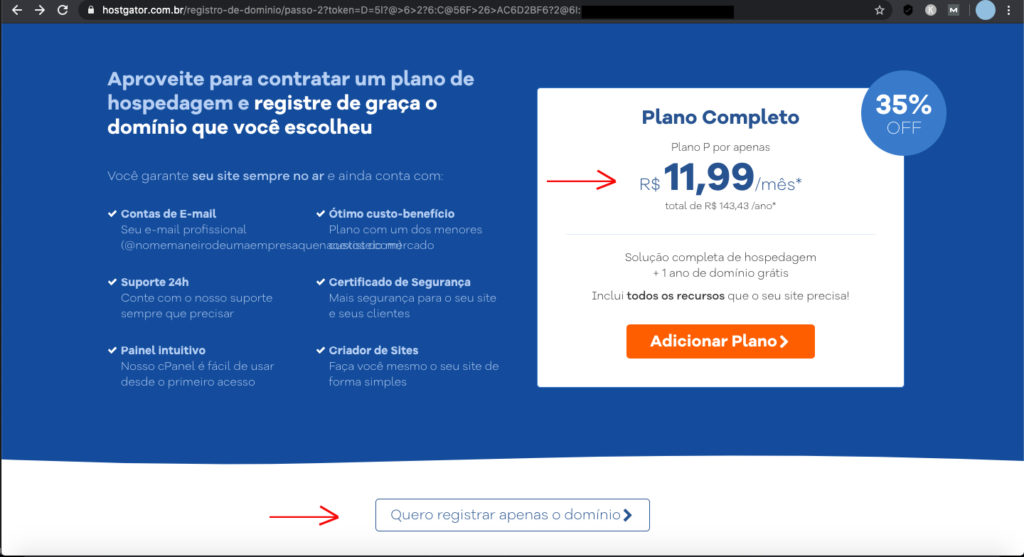manhadedomingo escolher plano de domínio no hostgator